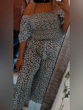 Floral Wide-Leg Jumpsuit in Teal and White